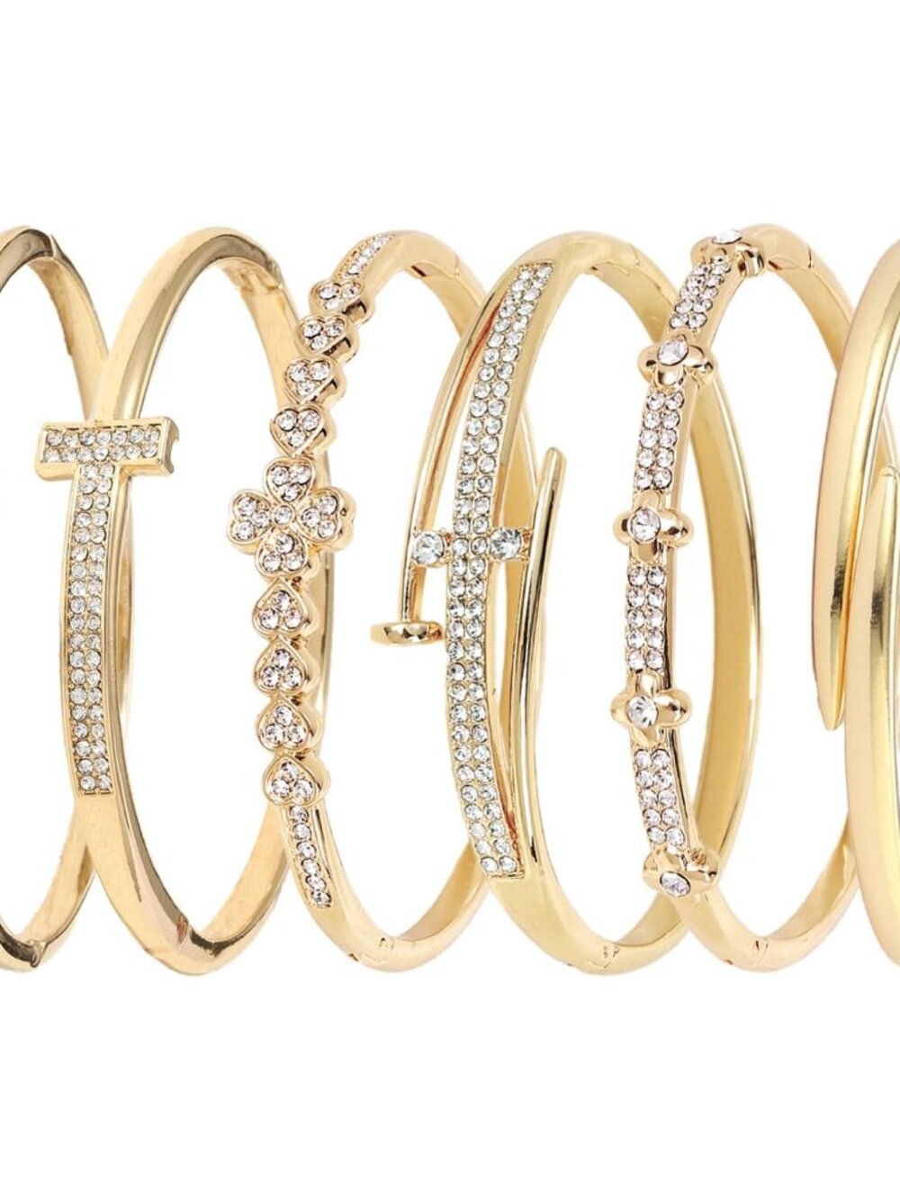 Trendy 6-Pc Stackable Gold Bangle Set for Women
